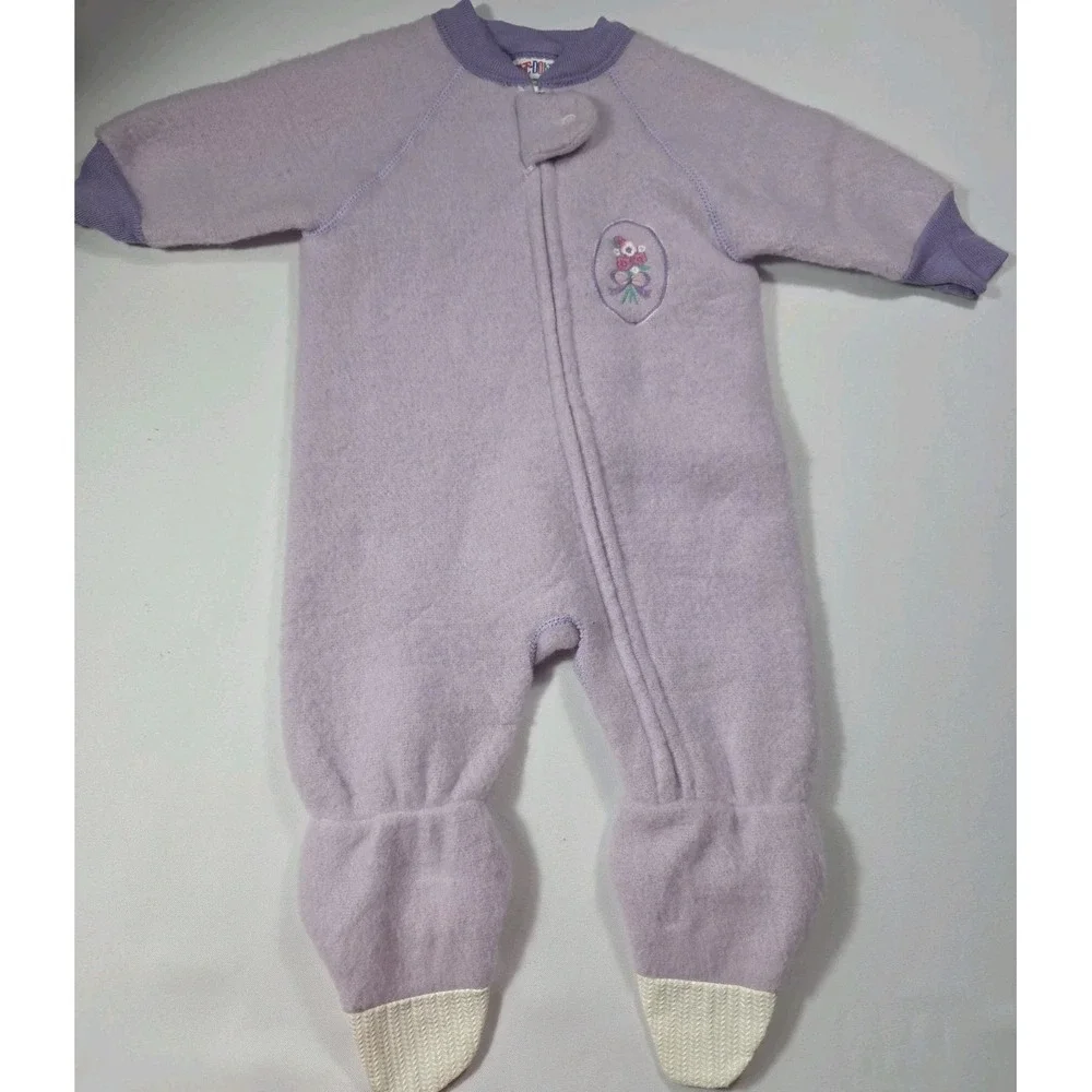 Vintage 90s Okie Dokie Baby Fleece Footed Sleeper 12M NWT USA Pink